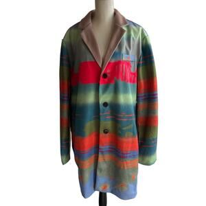 Artsy Multicolor Men's Coat Landscape Graffiti Spray Paint Look Size Large